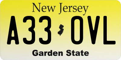 NJ license plate A33OVL