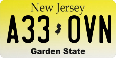 NJ license plate A33OVN