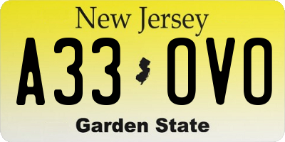 NJ license plate A33OVO
