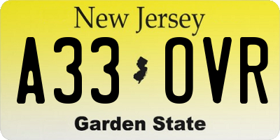 NJ license plate A33OVR