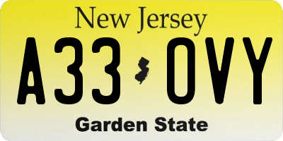 NJ license plate A33OVY