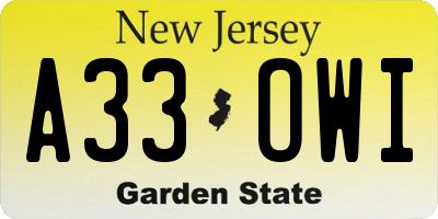 NJ license plate A33OWI