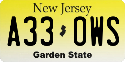 NJ license plate A33OWS
