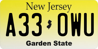 NJ license plate A33OWU