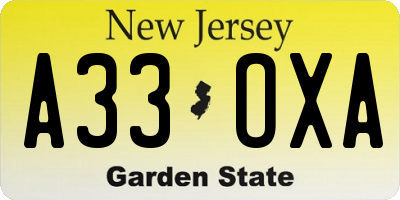 NJ license plate A33OXA
