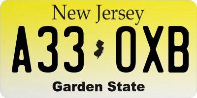 NJ license plate A33OXB
