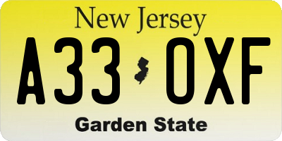NJ license plate A33OXF