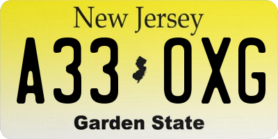 NJ license plate A33OXG