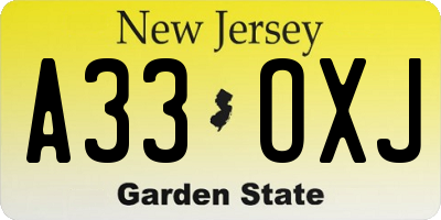 NJ license plate A33OXJ