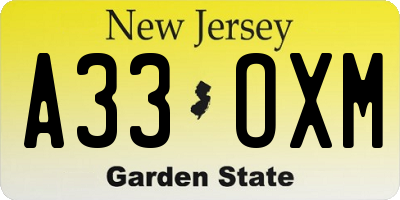 NJ license plate A33OXM