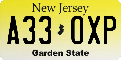 NJ license plate A33OXP