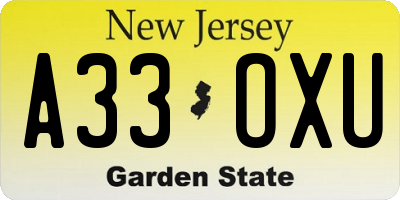 NJ license plate A33OXU