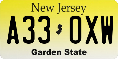 NJ license plate A33OXW