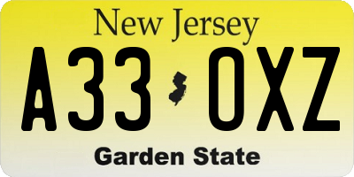 NJ license plate A33OXZ