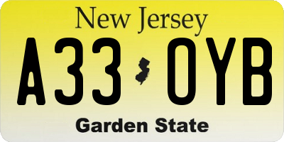 NJ license plate A33OYB