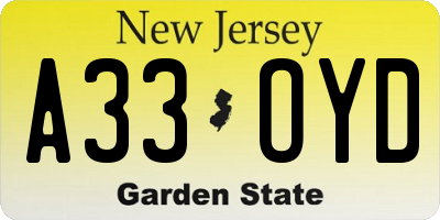 NJ license plate A33OYD