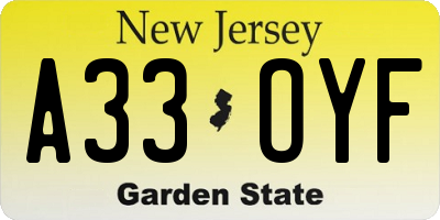 NJ license plate A33OYF