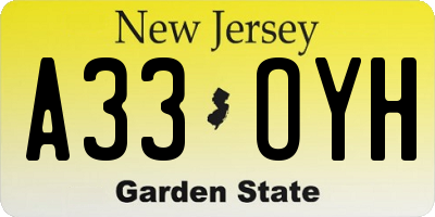 NJ license plate A33OYH