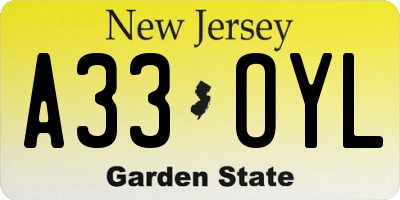 NJ license plate A33OYL
