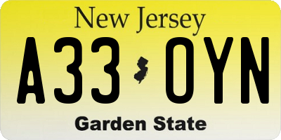 NJ license plate A33OYN