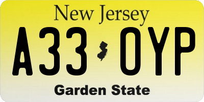 NJ license plate A33OYP