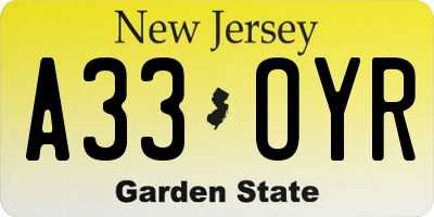 NJ license plate A33OYR