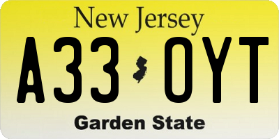 NJ license plate A33OYT