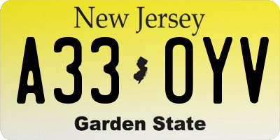 NJ license plate A33OYV