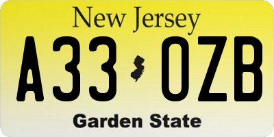 NJ license plate A33OZB