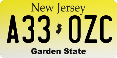 NJ license plate A33OZC