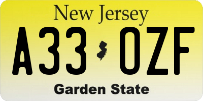 NJ license plate A33OZF