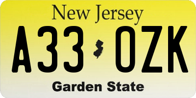 NJ license plate A33OZK