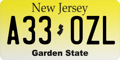 NJ license plate A33OZL