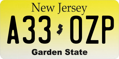 NJ license plate A33OZP