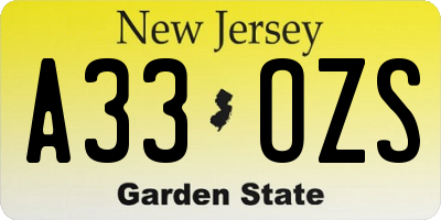 NJ license plate A33OZS