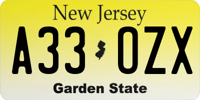 NJ license plate A33OZX