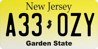 NJ license plate A33OZY