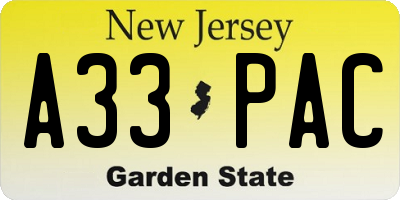 NJ license plate A33PAC