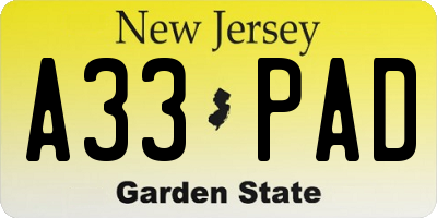 NJ license plate A33PAD