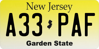 NJ license plate A33PAF