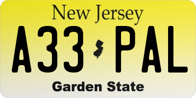 NJ license plate A33PAL
