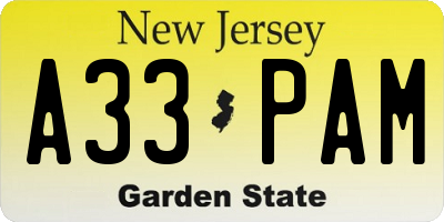 NJ license plate A33PAM