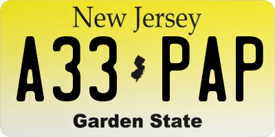 NJ license plate A33PAP