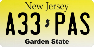 NJ license plate A33PAS