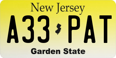NJ license plate A33PAT