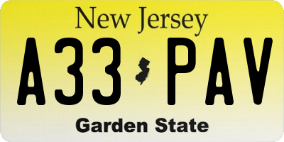 NJ license plate A33PAV