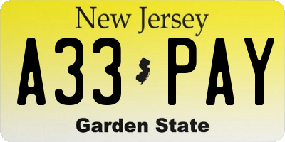 NJ license plate A33PAY