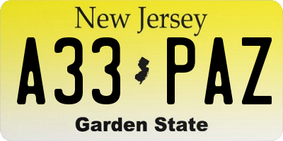 NJ license plate A33PAZ