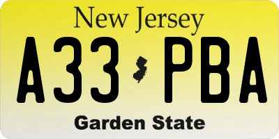 NJ license plate A33PBA