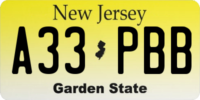 NJ license plate A33PBB